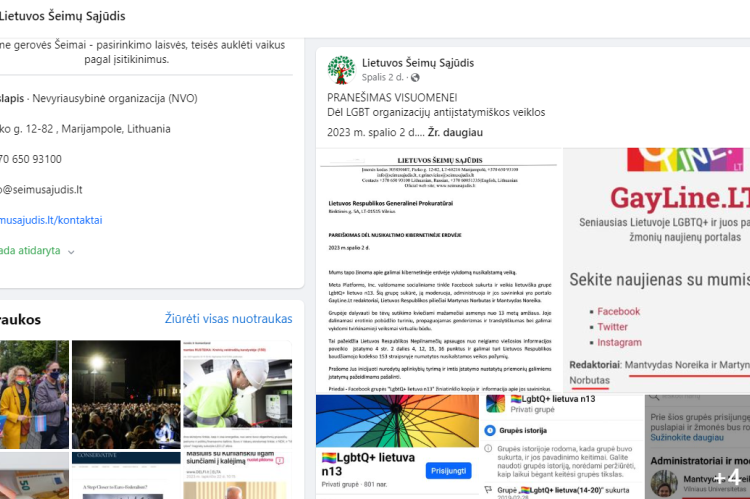 Lietuvos Šeimų Sąjūdžio Facebook puslapio detalė