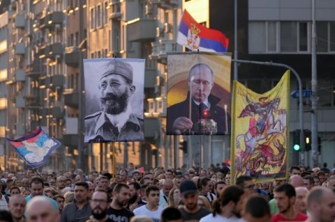 Protestas Serbijoje // Darko Vojinovic/AP Photo